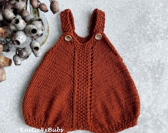 Baby Romper Knitting Pattern Sahara Romper boy girl newborn, 0-3, 3-6, 6-9, 9-12, 12-18, 18-24 months overalls bodysuit PDF Download English