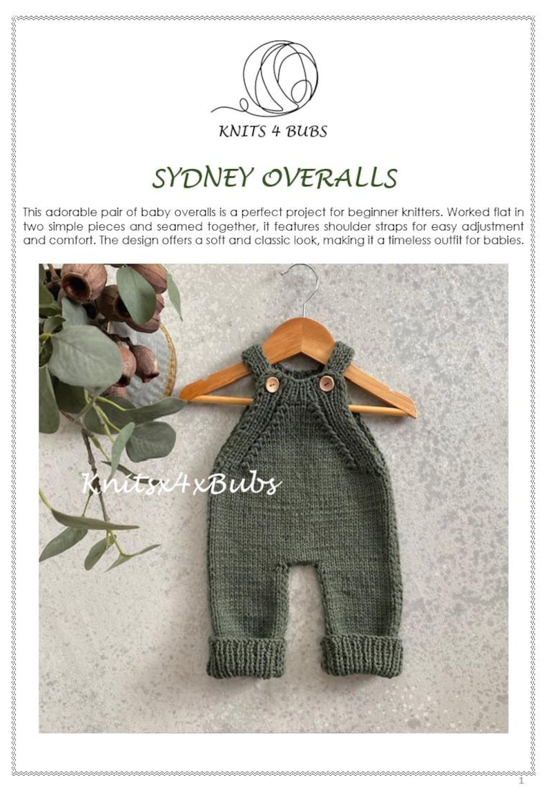 Sydney Overalls Baby Romper Knitting Pattern / Newborn, 0-3, 3-6, 6-9 ...