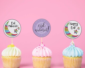 Mini Cupcake Happy Eid, Eid Mubarak Toppers, Favor Tags Digital Download