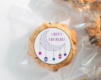 Happy Ramadan, Ramadan Mubarak Geo Crescent & Lanterns Digital Print Stickers