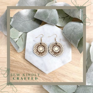 Wood Sunflower Earrings