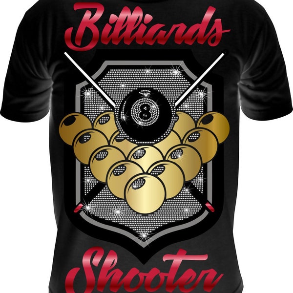 BILLIARDS SHOOTER ss10 Rhinestone Template, Cut Files, Digital Download, SvG, EpS, PnG, JpG, Cricut, Silhouette File, Pool Hall, APA,
