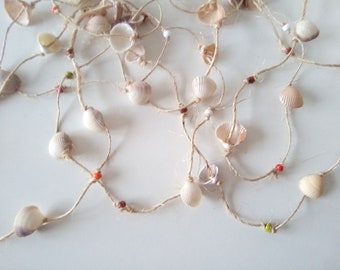 Natural Shell and Hemp Garland with Retro 70s Color Glass Beads