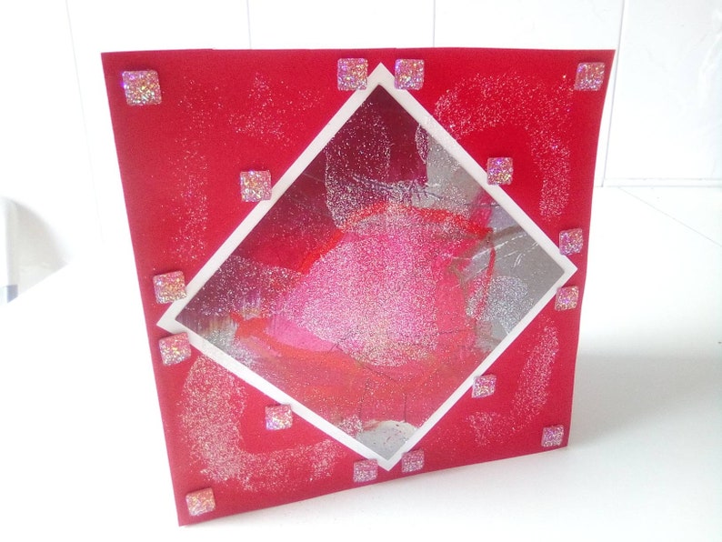 Set of Four Super Fancy Large Square Greeting Cards with Jewels and Glitter