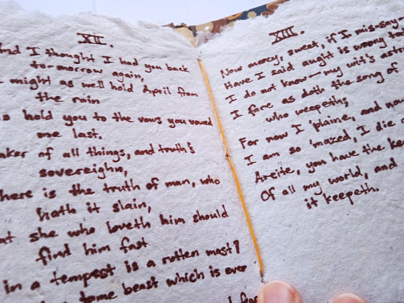 Handmade Poetry Book Elizabeth Barrett Browning's The Complaint of Annelida to False Arcite Hand-Written on Handmade Paper in Hand-Bound image 3