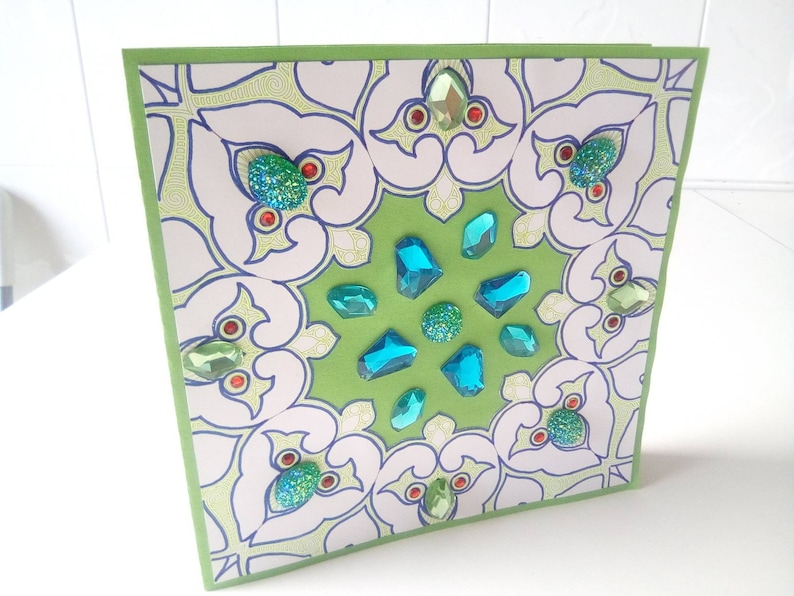Set of Four Super Fancy Large Square Greeting Cards with Jewels and Glitter
