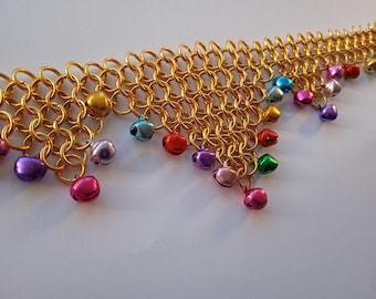 Jingle Bells Chain Mail Gold and Rainbow Necklace / Choker