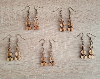 Wooden Violin / Fiddle Earrings and Necklace