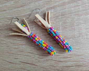 Tiny Seed Bead Indian Corn Earrings / Necklace / Jewelry