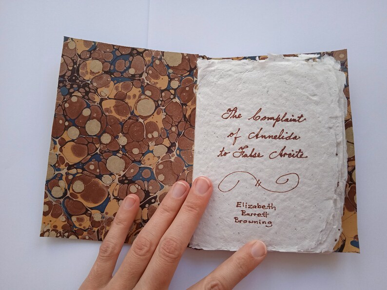 Handmade Poetry Book Elizabeth Barrett Browning's The Complaint of Annelida to False Arcite Hand-Written on Handmade Paper in Hand-Bound image 1