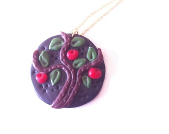 Apple Tree with Red Apples Polymer Clay Necklace