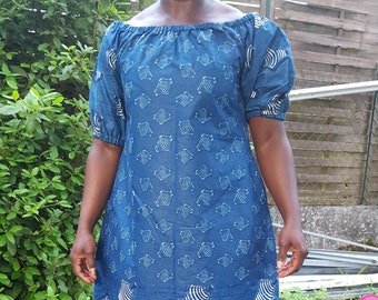 Robe bleu en wax, Robe africaine, vêtements africain, robe imprimée, robe Ankara, robe africain, vêtement africain femme