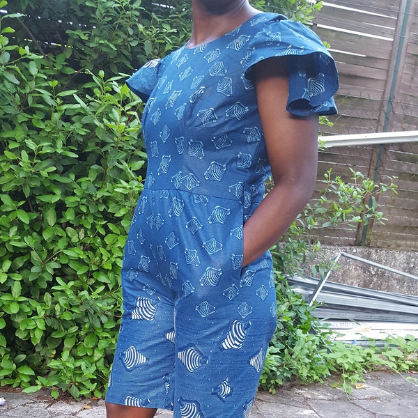 Combinaison courte en wax, Robe africaine, vêtements africain, robe imprimée, robe Ankara, robe africain, vêtement africain femme