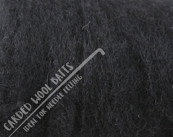 Black Carded Wool Batts For Needle Felting | 100% Sheep Wool | Needle Felting Wool | Available in Various Colours