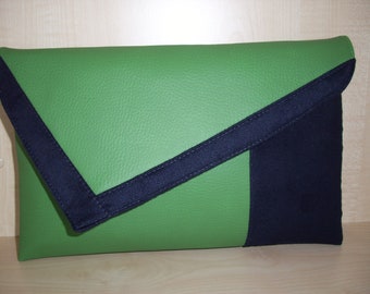 Handmade in UK BRIGHT RED /& BLACK asymmetrical faux suede clutch bag