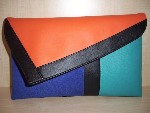 Orange and blue clutch bag Clearance