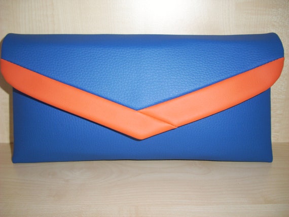 orange and blue clutch bag