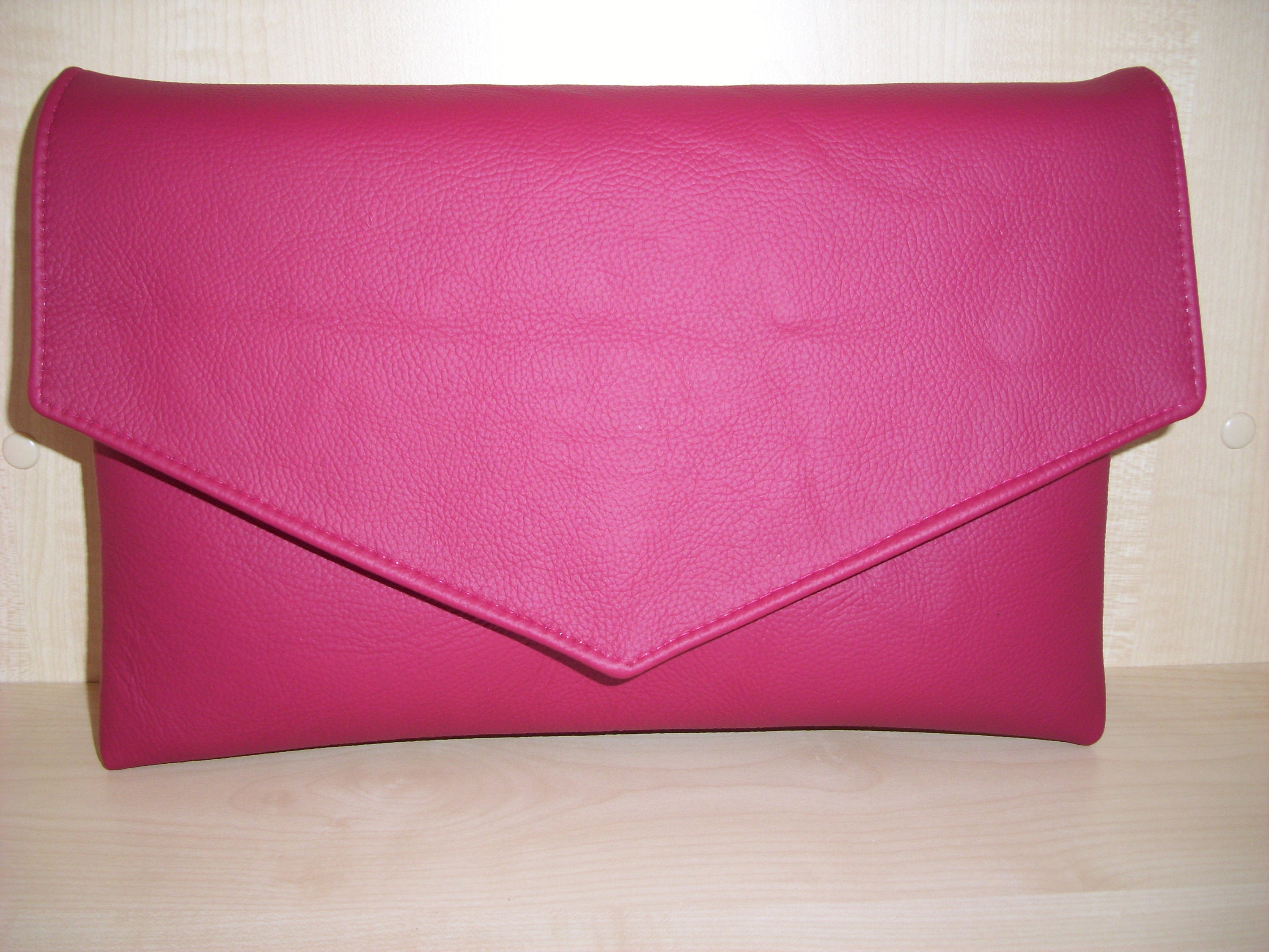 Fuchsia pink faux leather clutch bag Etsy