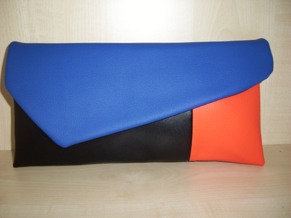 orange and blue clutch bag