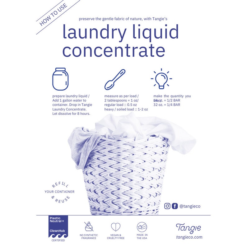 Laundry Concentrate by Tangie. Zero waste laundry soap. Makes 1 gallon liquid laundry detergent. Fragrance free. Baby laundry. Made in USA. image 10