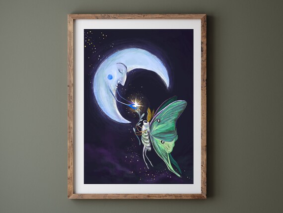 Art Print Luna Moth. Fantasy Nature Illustration Wall Art - Etsy