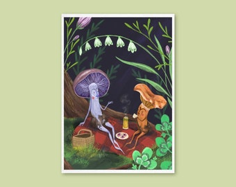 Art Print - Mushroom Picnic - Whimsical illustration, wall art