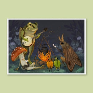 Art Print - Campfire - Whimsical, cosy illustration, wall art -