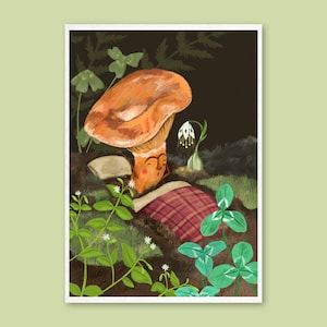 Art Print - Sleepy Mushroom - Whimsical illustration, wall art