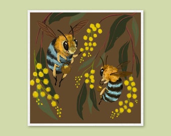 Art Print - Blue-banded Bees - Nature illustration, wall art