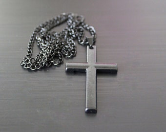 Black cross minimalist necklace Gothic cross necklace Black chain cross necklace