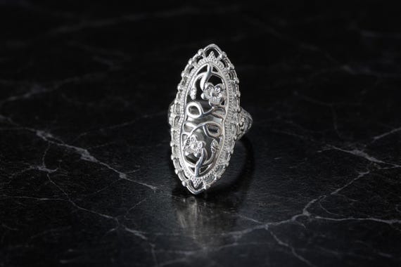 Victorian Gothic Silver Statement Ring – Large Ov… - image 2