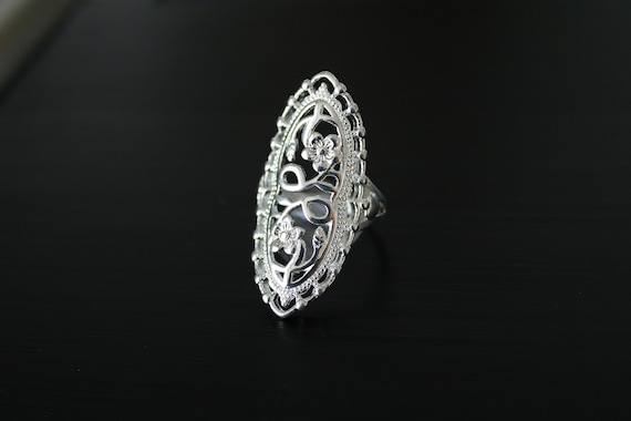 Victorian Gothic Silver Statement Ring – Large Ov… - image 6