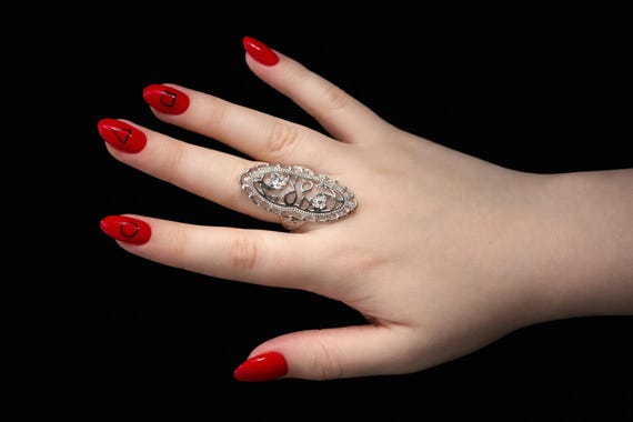 Victorian Gothic Silver Statement Ring – Large Ov… - image 5