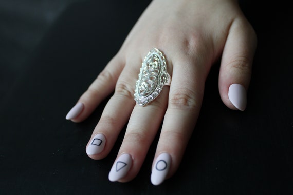 Victorian Gothic Silver Statement Ring – Large Ov… - image 7