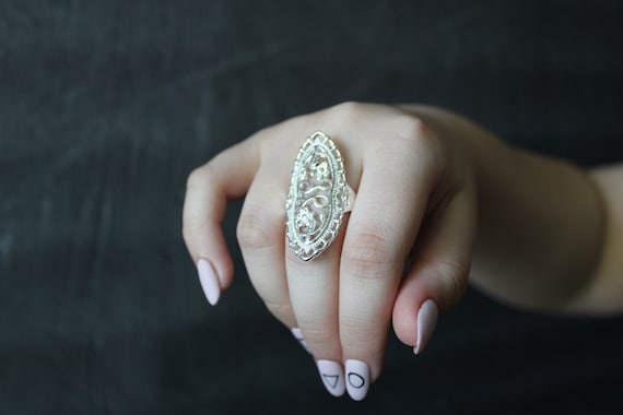 Victorian Gothic Silver Statement Ring – Large Ov… - image 10