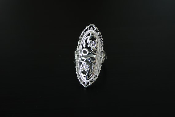 Victorian Gothic Silver Statement Ring – Large Ov… - image 8