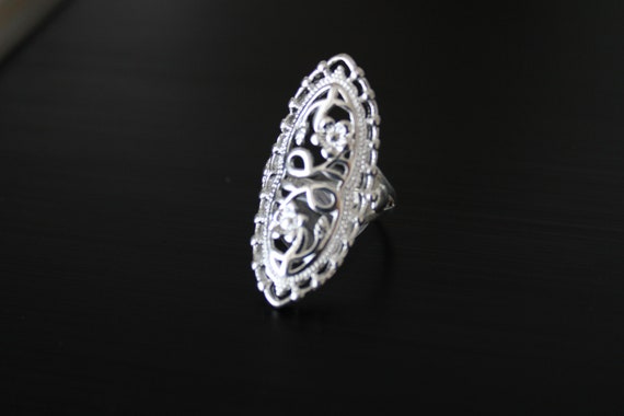 Victorian Gothic Silver Statement Ring – Large Ov… - image 9