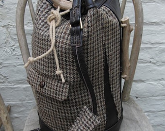 Extra Large Duffle Bag in Upcycled Vintage Harris Tweed and Leather