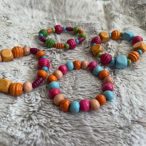 Colourful Wooden Beaded Bracelets Stretchy 8”
