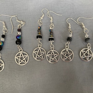 Pentagram Pentacle Witch Themed Pierced Earring 2” Drop New Hand Made