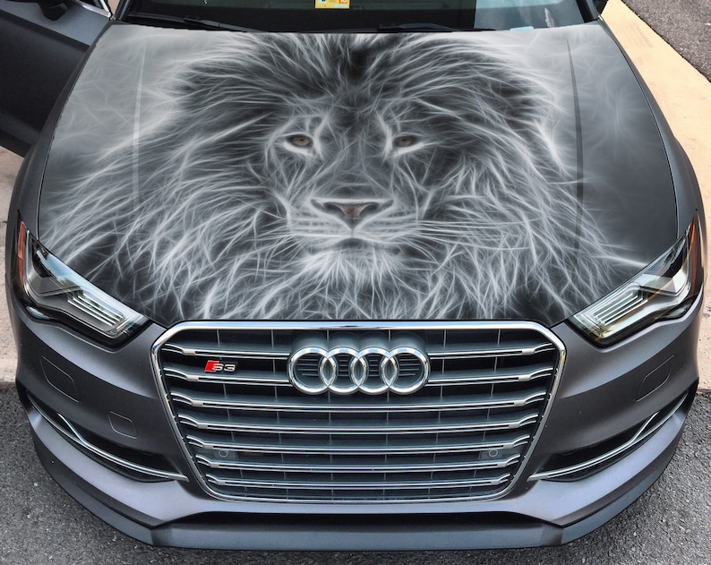 Silver Lion Sticker Vinyl Car Hood Wrap Full Color Graphics Etsy