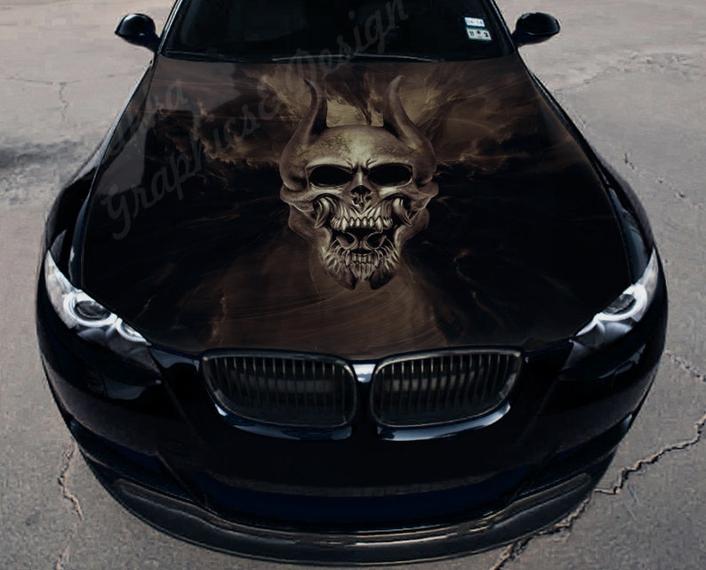 Vinyl Car Hood Wrap Full Color Graphics Decal Skull with Horns Etsy