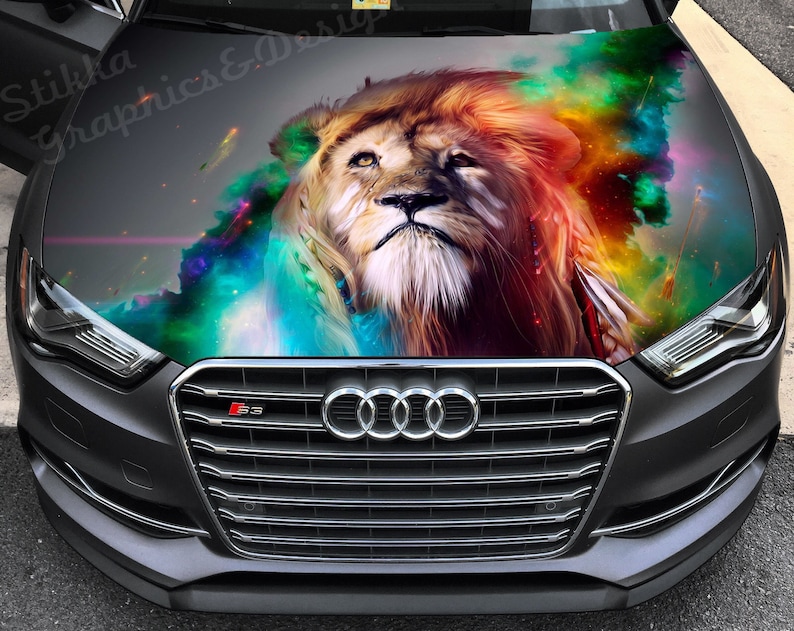 Vinyl Car Hood Wrap Full Color Graphics Decal Lion Abstract Etsy