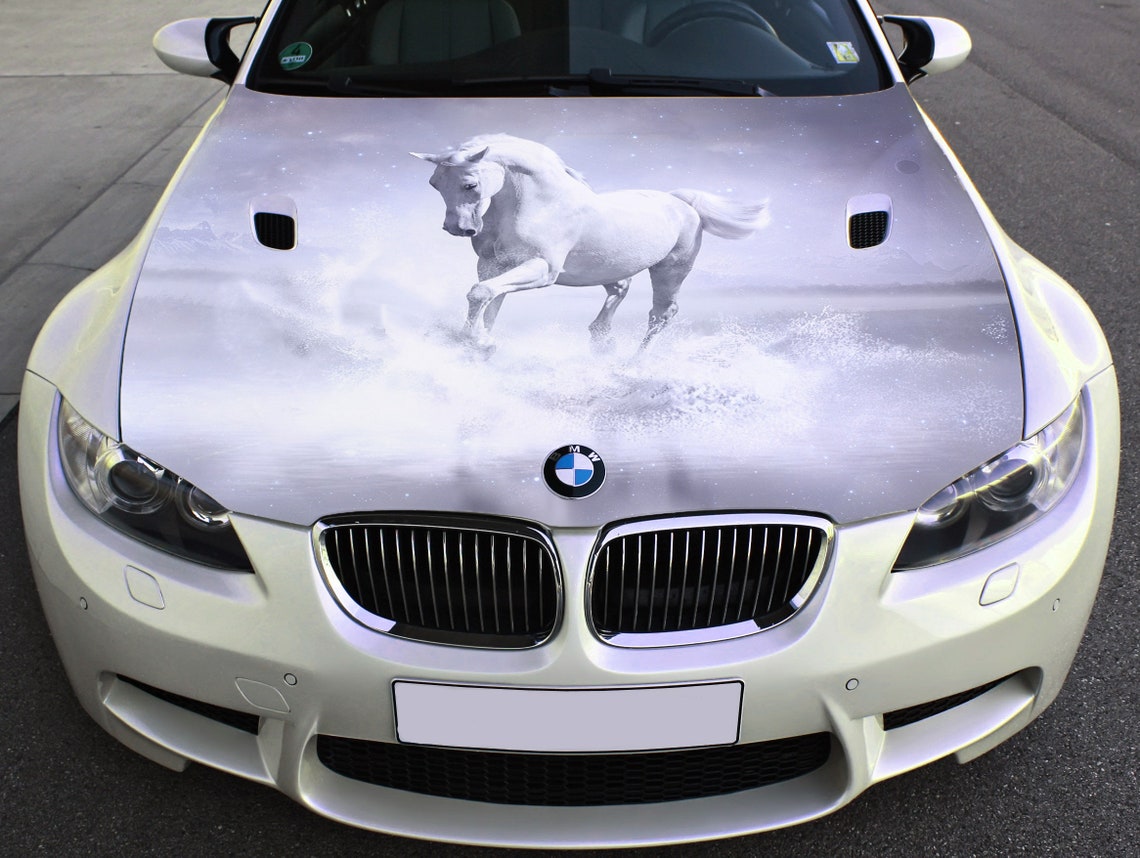 Vinyl Car Hood Wrap Full Color Graphics Decal White Horse in Etsy
