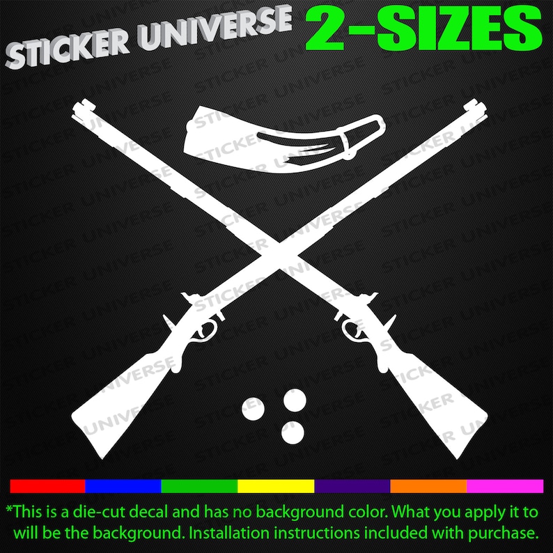 Rifle Black Powder Horn & Musket Balls Car Window Decal Sticker 216 image 1