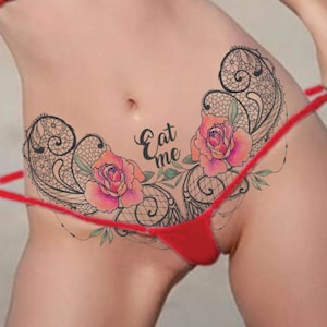 Lace and Roses Custom Temporary Tattoo. Intimate Sexy Tattoo With Personalized Message. Fun Gift. Valentines Day Gift