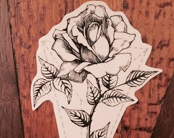 Rose Temporary Tattoo. Line Art Minimalist Style. Customizable with name or quote