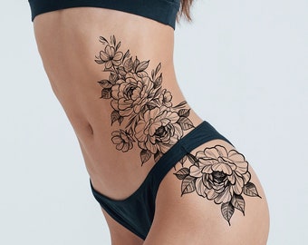 Floral Sexy Temporary Tattoo for Side of Body to Hip Area
