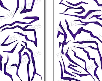 May include: Two temporary tattoo sheets. One sheet features a purple design for the face, the other for arms and hands. The designs are abstract, with jagged lines and shapes. The text "FRENZY FLARE TATTOOS" is printed on each sheet.