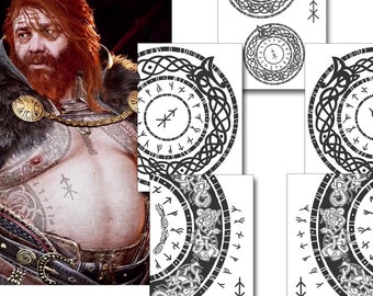 Thor GOW Temporary Tattoos for Cosplayers. Face Runes, Chest and Stomach  Designs for Viking Cosplaying. God Of War Costume